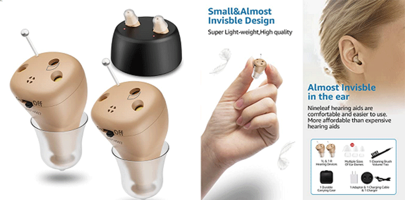 cic hearing aid and wearing effect picture and product packaging picture